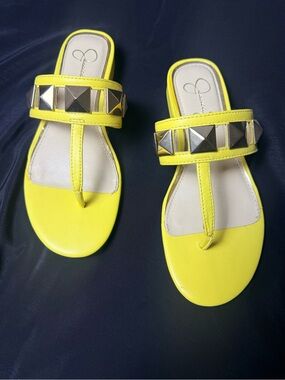 Jessica Simpson Yellow Studded T-Strap Sandals